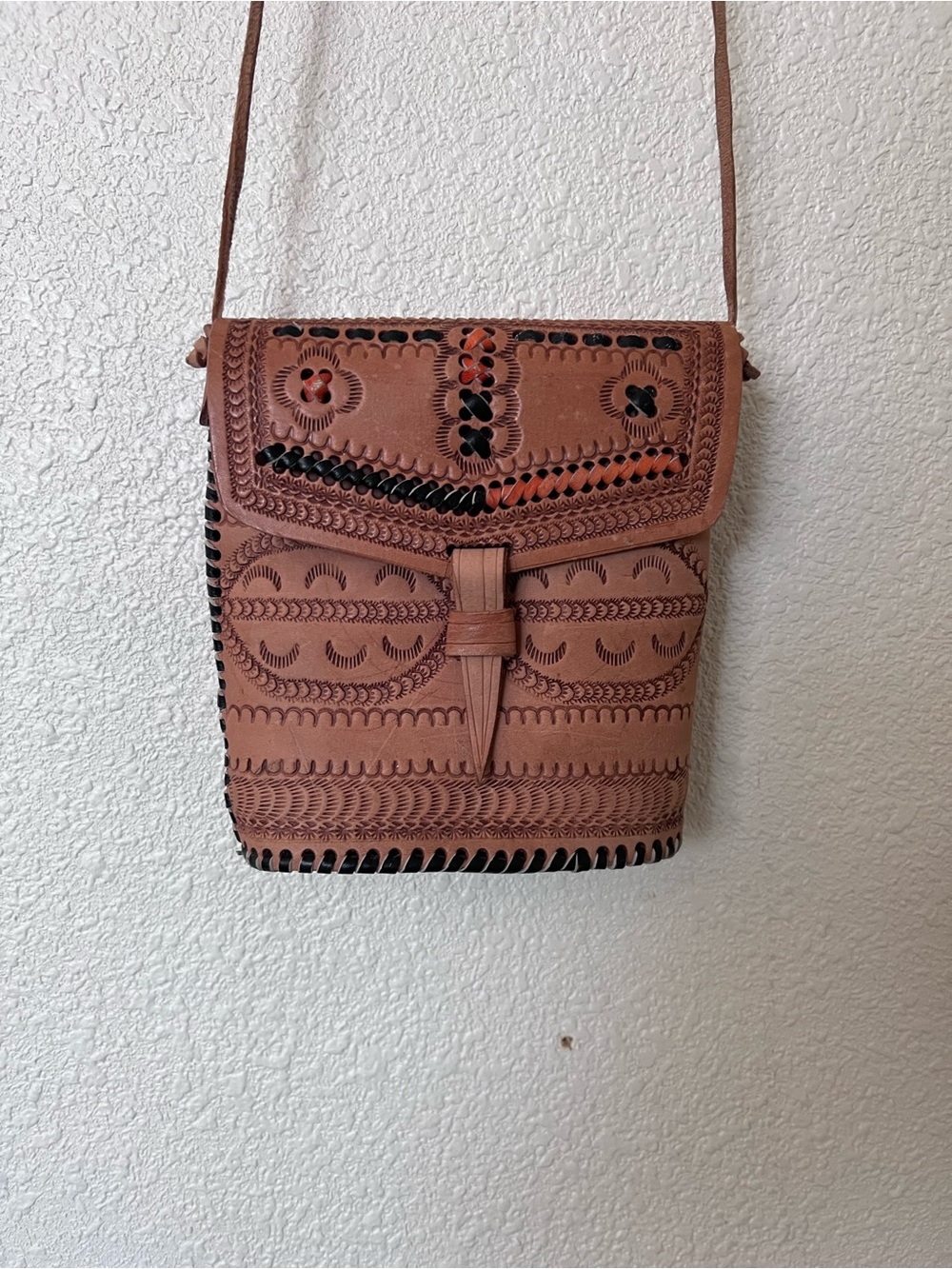 Leather Boho style cross body bag. look at the detail.